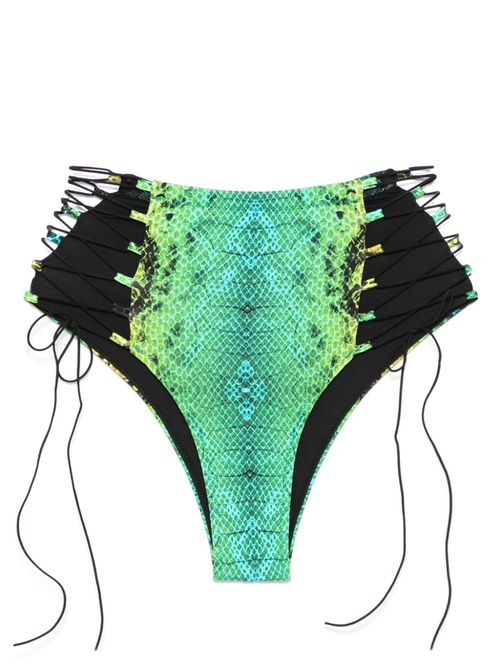 Snake-print high-waist bikini bottoms - Green