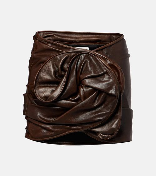 Gathered leather miniskirt