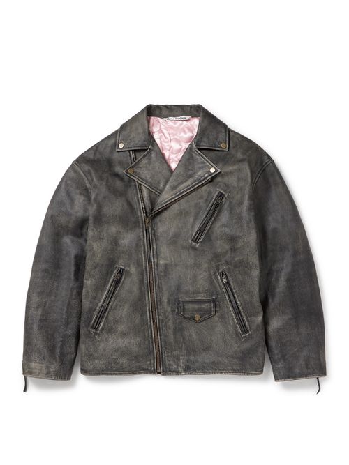 Logo-Embossed Leather Biker Jacket