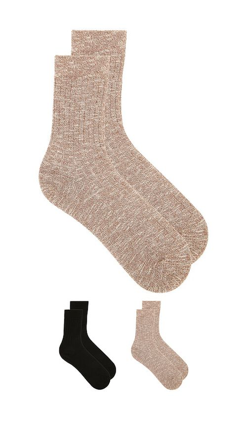 WAO Unisex Lifestyle Sock 2 Pack in Black and Marled Beige - Beige,Black. a
