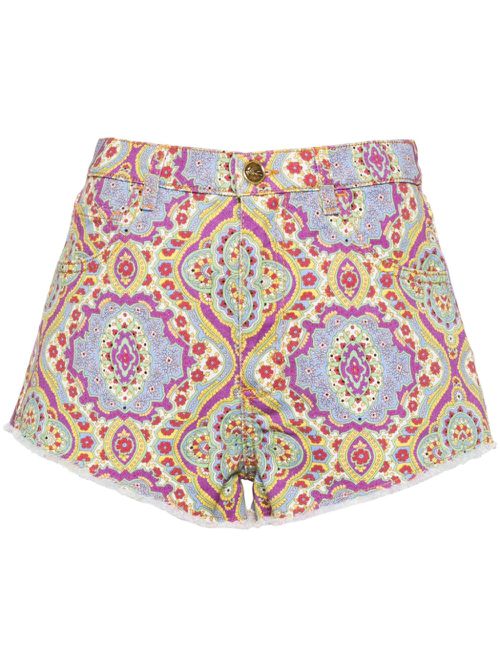 Floral-print denim shorts - Blue