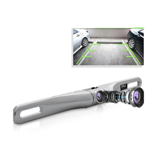 License Plate Car Rearview Backup Camera, Waterproof, Adjustable, Distance Scale Lines - Silver