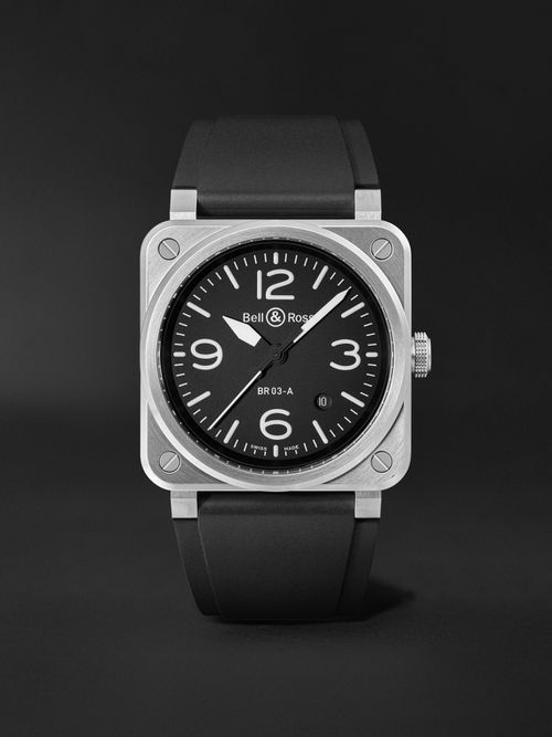 BR 03 Automatic 41mm Stainless Steel and Rubber Watch, Ref. No. BR03A-BL-ST/SRB