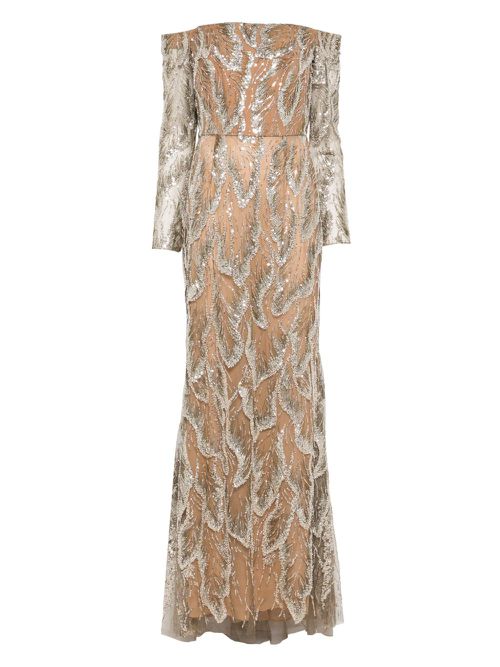 Off-shoulder embellished gown - Silver