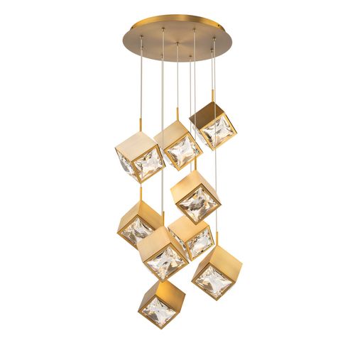 Aged Brass LED Chandelier from the Ice Cube Collection