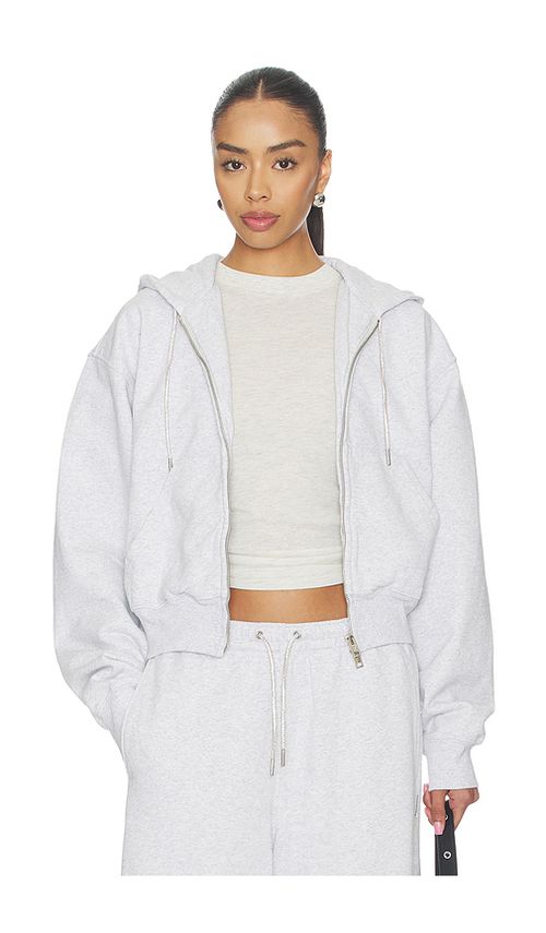 Alexander Wang Zip Up Hoodie With Rhinestone Drawcord in Light Grey. XS. Also in