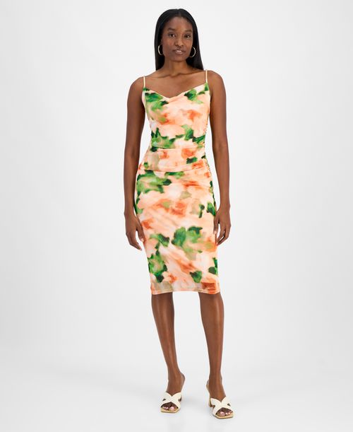 Women's Printed Mesh Cowlneck Sheath Dress, Exclusively at Macy's - Terra Clay Multi