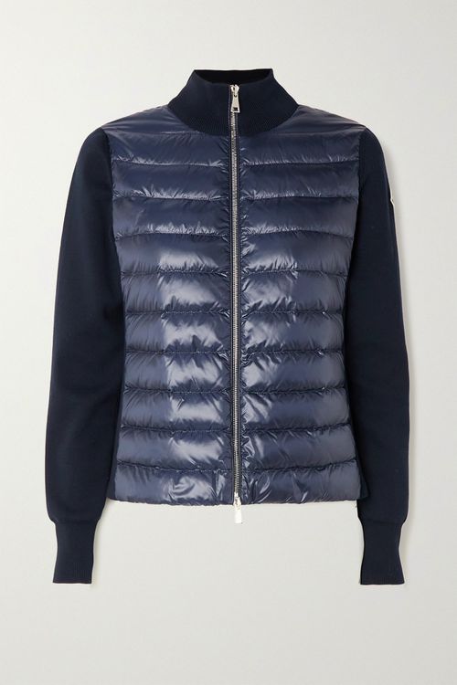 Padded Quilted Shell And Cotton-jersey Down Jacket - Navy - xx small