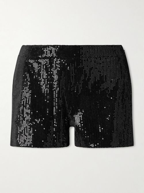 Helena Sequined Velvet Shorts - Black
