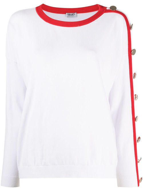 Side stripe button-embellished T-shirt - White