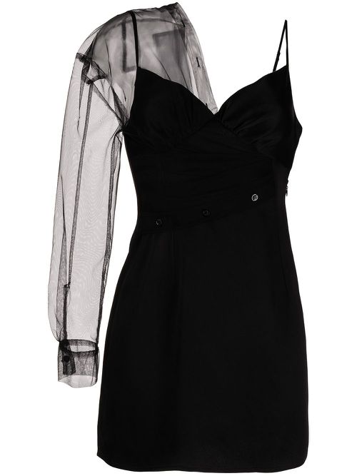 Asymmetric satin mini dress - Black