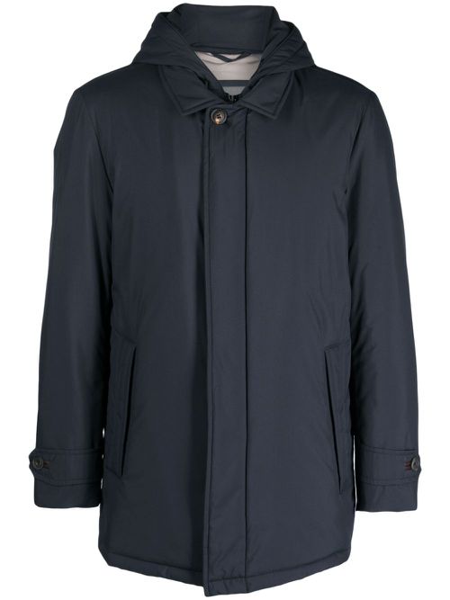 Spread-collar padded hooded jacket - Blue