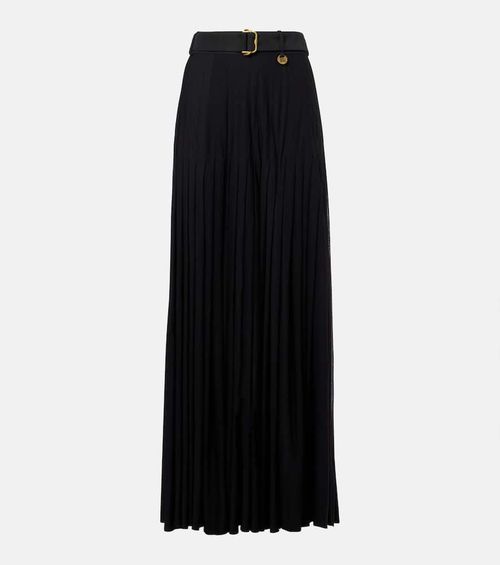 Pleated cotton-blend maxi skirt