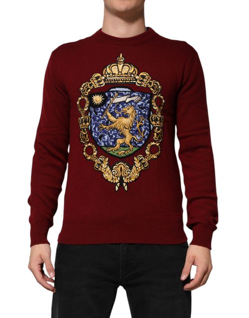 Embroidered Lion Crest Cashmere Sweater — Burgundy
