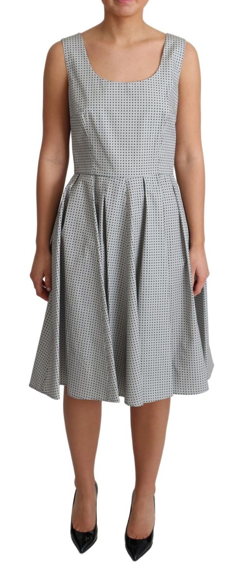Polka-Dotted Cotton A-Line Dress — Gray