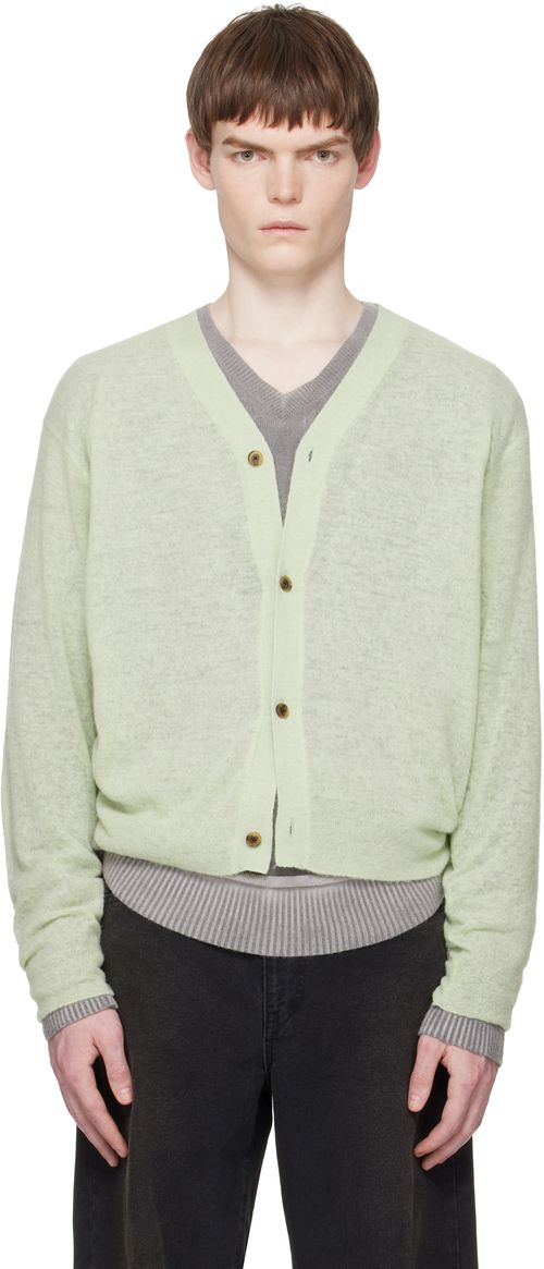 Green Knit V Neck Cardigan