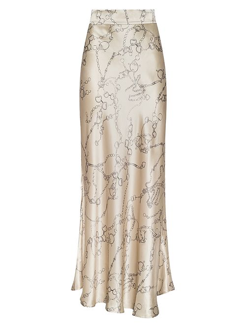 Women's Ryker Horsebit Chain-Print Silk Maxi Skirt - Soft Macadamia Heart Chain