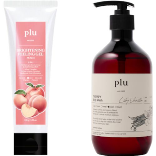 Plu - Brightening Peeling Gel Peach - 100g & Therapy Body Wash - 500g - Lily Vanilla Set