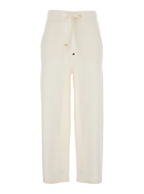 White Pants with Elasticated Waist Drawstring in Fabric Woman Trousers - Women