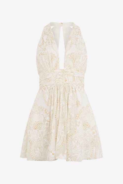 White Mini Dress With Ornamental Motif