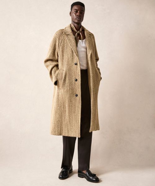 Italian Herringbone Topcoat in Light Brown