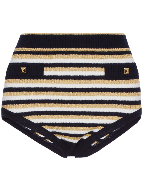 Striped Lurex Mini Shorts — Navy