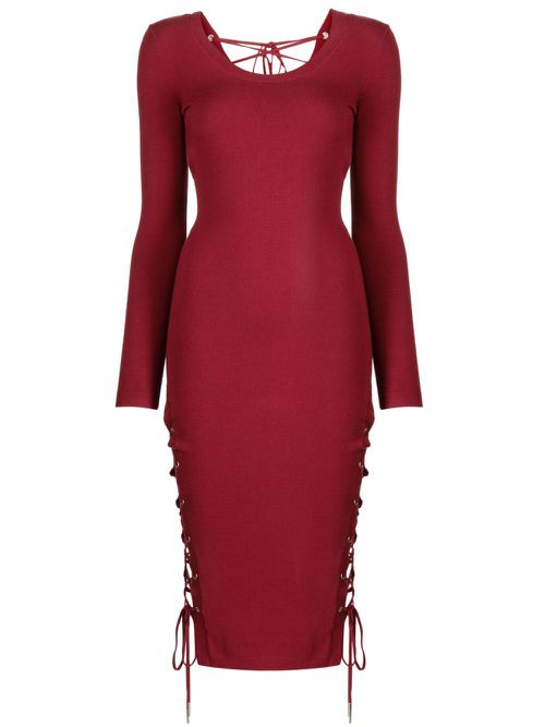 Lace-up bodycon midi dress - Red
