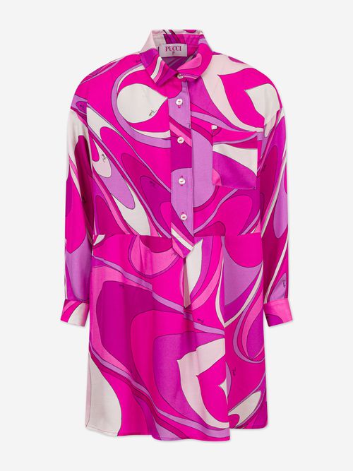 Girls Onde Shirt Dress in Pink