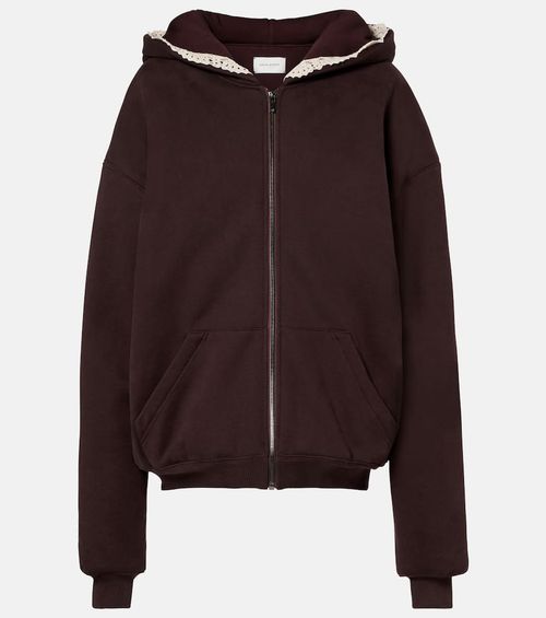 Crochet-trimmed cotton zip-up hoodie