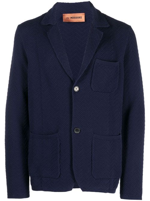 Zig-zag weave single-breasted jacket - Blue