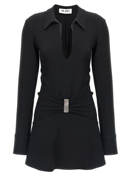 Gathered Waist Polo Polo Shirt Dress — Black