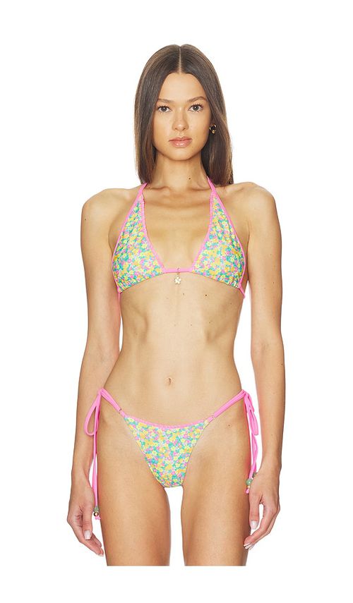 Kulani Kinis Decorative Bind Tie Halter Bikini Top in Pink. - L also in M, S