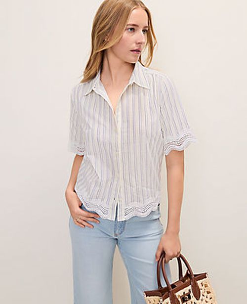 Ann Taylor Weekend Embroidered Striped Shirt