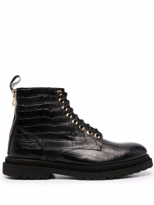 Crocodile effect lace-up boots - Black