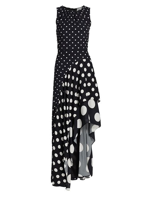 Women's Spencer Polka Dot Asymmetric Ruffle Maxi Dress - Black White