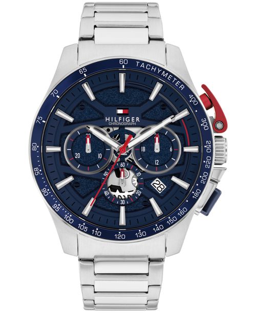Men's Chronograph Silver Tone Stainless Steel Bracelet Watch, 44mm - Silver