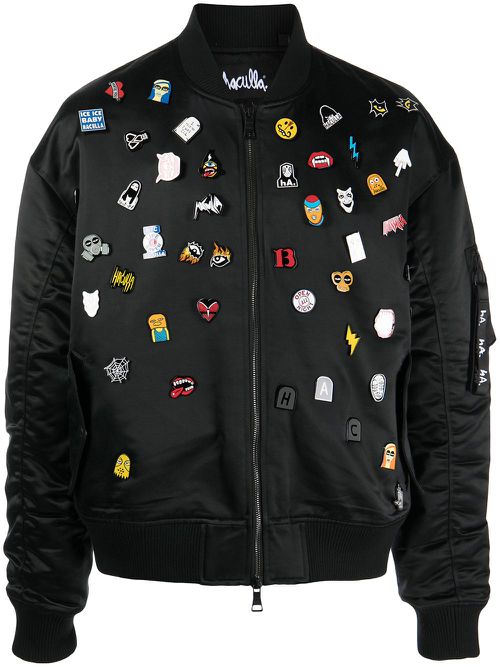 Decorative pin-detail bomber jacket - Black