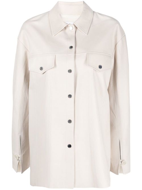 Logo-buttons leather shirt jacket - Neutrals
