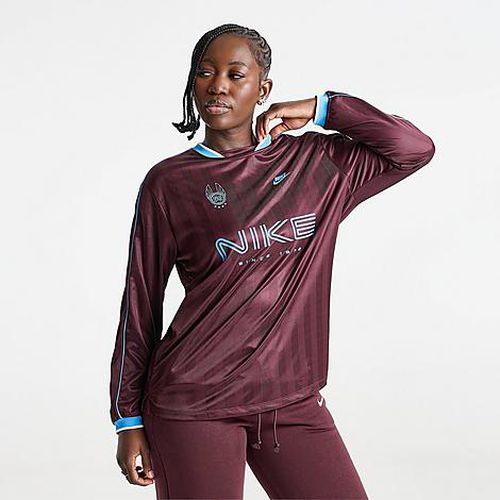 Women's Sportswear Long-Sleeve Jersey Top in Burgundy Crush/Baltic Blue