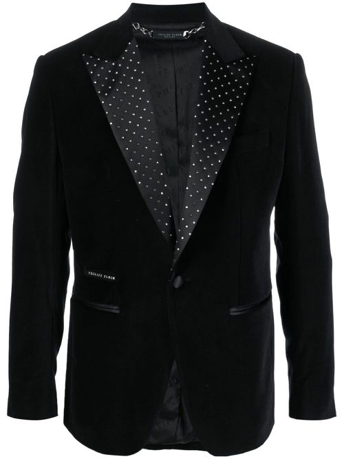 Single-breasted velvet blazer - Black