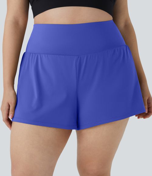 Pocket Plus Pocket 2-in-1 Gym Plus Size Shorts 2.5'' Gym Short - Aster Blue