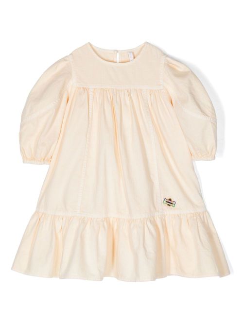 Bee-embroidered cotton dress - Yellow