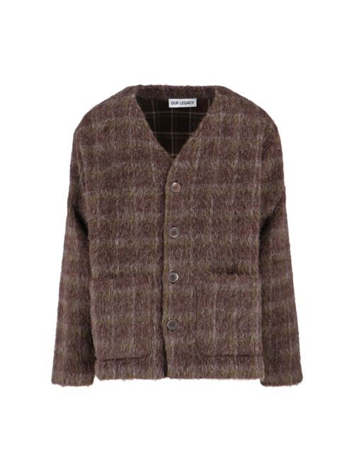 Mens Hairy Wool Crewneck Sweater with Mother-of-Pearl Buttons
