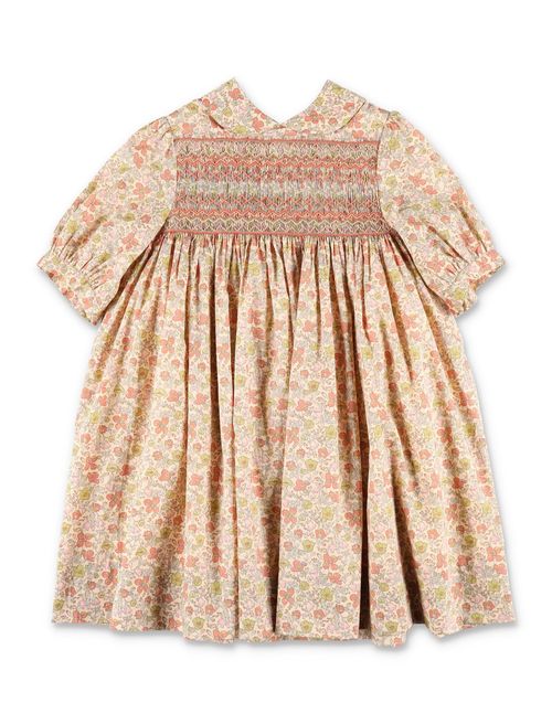 Girl Knee-Length Mini Floral Dress with Hand-Embroidered Smocking