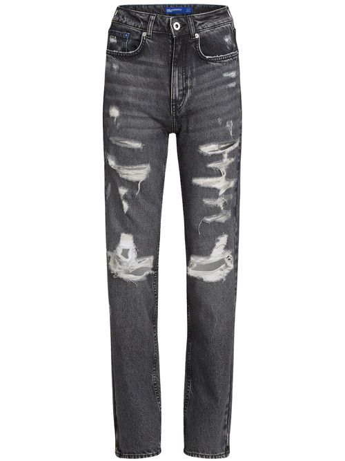 Distressed-effect straight jeans - Grey