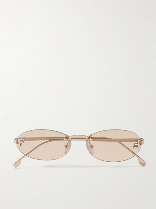 Rimless Oval-frame Crystal-embellished Gold-tone Sunglasses - Rose gold