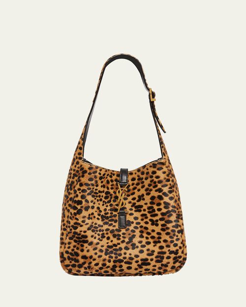 Le 5 A 7 Small YSL Hobo Bag in Leopard-Print Calf Hair