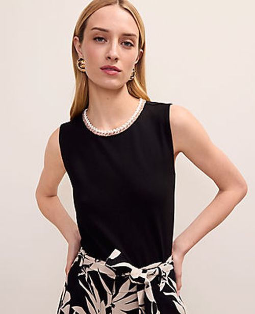 Ann Taylor Petite Braid Trim Ponte Top