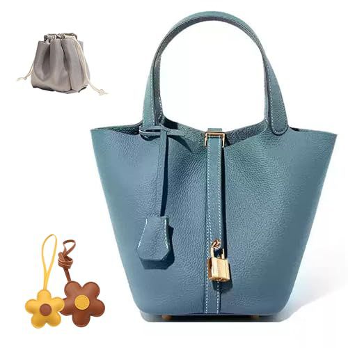 Genuine Leather Bucket Bag，Ruffle Tote Bag，Genuine Leather Lock Design，Vegetable Basket，Fashionable And Versatile Shoulder Handbag 