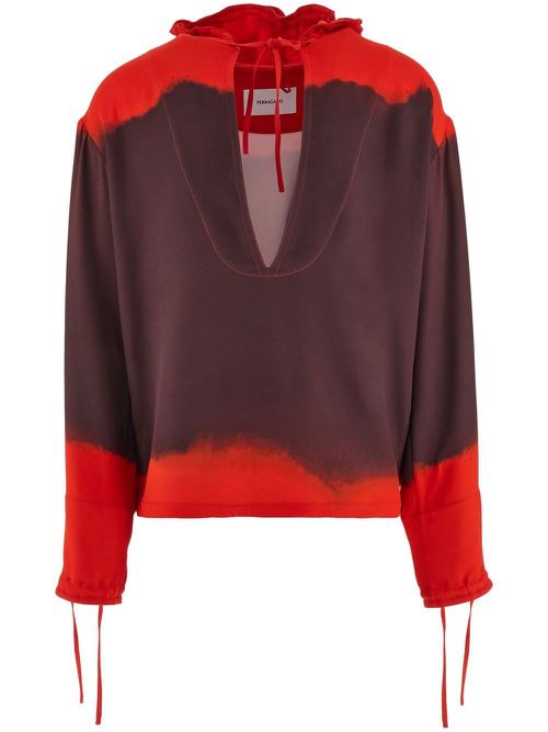 Gradient-effect hooded kaftan - Red